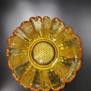 Amber Glass Flower Bowl - Home Art Decorative Accent